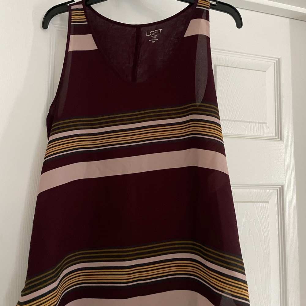 LOFT Burgundy and Pink Striped Tank Top
